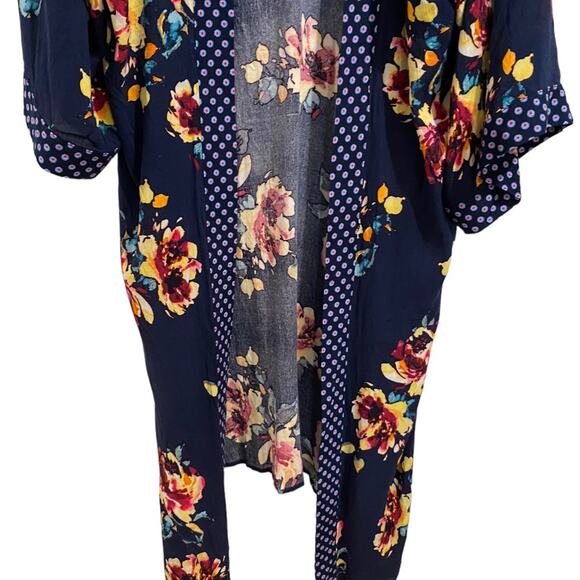 Band Of Gypsies Navy Floral Open Front Kimono Sz S - Picture 3 of 9